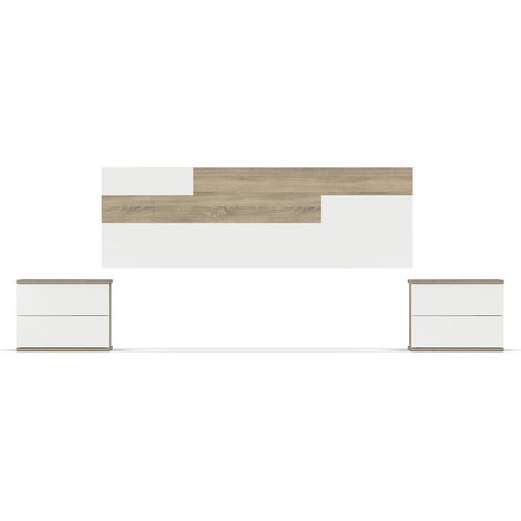 Tête de lit avec 2 chevets chambre à coucher coloris Chêne cambrian / Blanc - Longueur 270 x Hauteur 94 x Profondeur 34 cm (1/3)