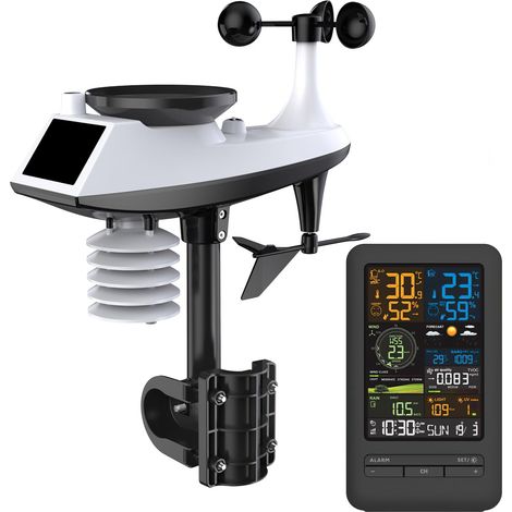 Wetterstation mit Anemometer und Regenmesser, WLAN-Wetterstation, drahtloses Internet, mit Außensensor, Regenmesser, Wettervorhersage, Anemometer und Farbbildschirm
