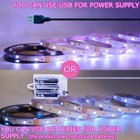 5 m RGB 5050 LED-Streifen, batterie- oder USB-betrieben, ferngesteuert dimmbar, 16 Farben, zuschneidbar für die Hintergrundbeleuchtung von Fernsehern, Schränken und Treppen (1/5)