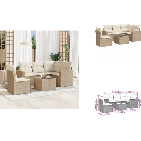 Salon de jardin avec coussins 6 pcs beige résine tressée - Ensemble Salon De Jardin - Meuble De Jardin - Résine Tressée - Rotin Synthétique - Mobilier Extérieur (1/3)