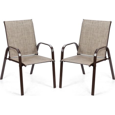Lot de 2 chaises de jardin avec accoudoirs, tissu respirant et cadre en acier, pour patio, balcon ou piscine (1/5)