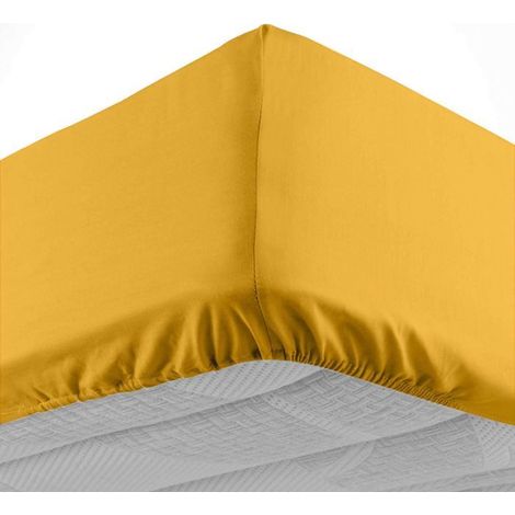 Drap housse 180x200 cm - Bonnet 30 cm - 100% coton - Jaune (1/5)