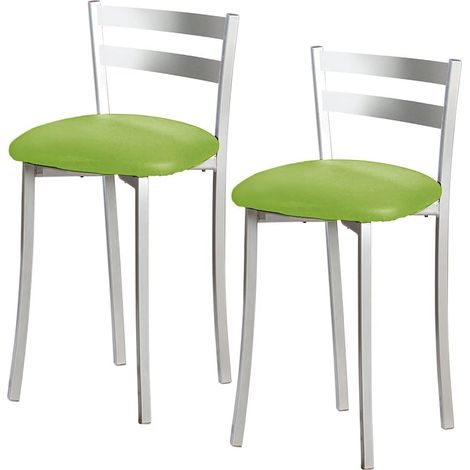 Tabourets de Cuisine avec Dossier Franges Métal Simili-Cuir Vert, Hauteur de Siège: 45 cm (TABFRVE) (1/5)