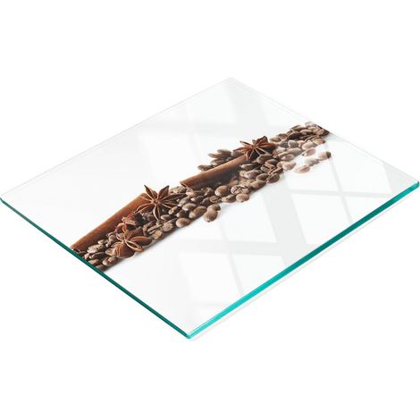 Tablero de vidrio resistente y elegante con dise帽o de granos de caf茅 y canela, 60x52 cm.
