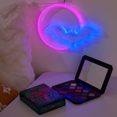 Enseigne Néon Halloween Lune et Chauve-souris, Lumière LED Alimentée par USB/Batterie, Décoration Murale pour Chambre, Bar, Fête, Cadeau Enfant (1/5)