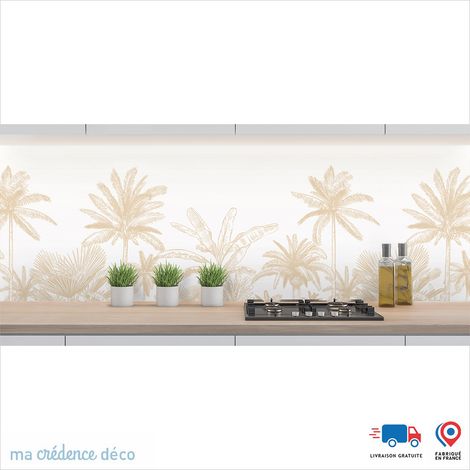 Crédence : Dessin Jungle et palmiers - Couleur Beige ivoire - Alu composite - 120 - 60 (1/3)
