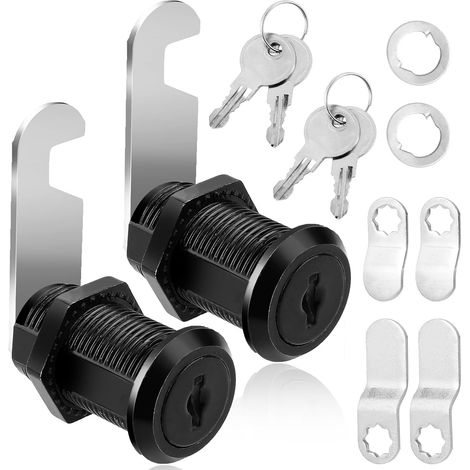 Lot de 2 serrures à came noires pour boîte aux lettres et armoire, avec 4 clés, pour boîtes aux lettres de 3,8 cm (1-1/2 pouce) et différents types de plaques de verrouillage. (1/5)
