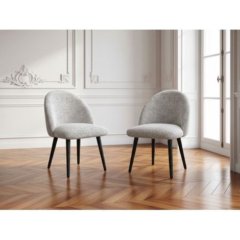BOBOCHIC - Lot de chaises LALIE tissu chiné et pieds scandinaves noirs Gris clair (1/5)