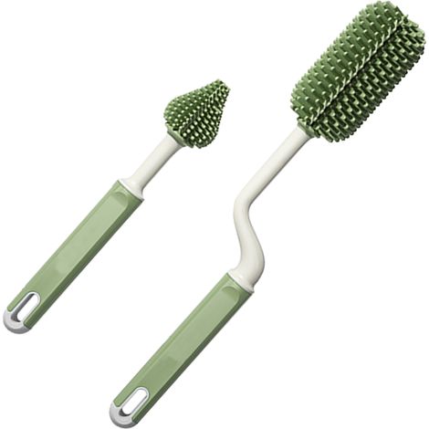 Brosse de nettoyage en silicone pour biberons avec long manche, élimine les résidus, nettoyage en profondeur, brosse pour tétons et biberons (verte) (1/5)