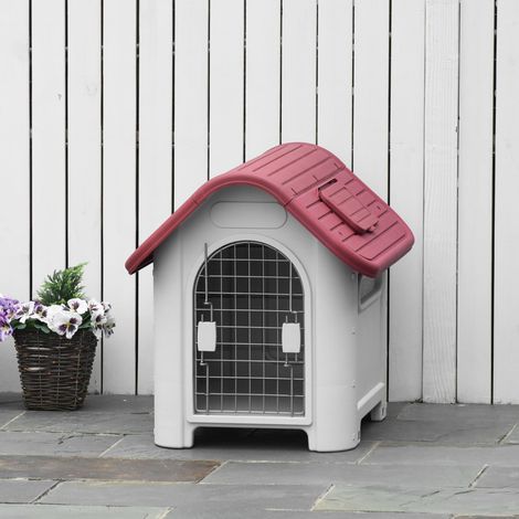 Caseta para perro 75x59x66 cm de plástico rojo impermeable para exterior - MEUBLIV (1/5)