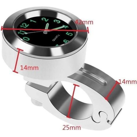 1 Support Guidon 22-25mm, Thermomètre Horloge, Alliage Aluminium, Étanche Antichoc, pour Moto (1/4)