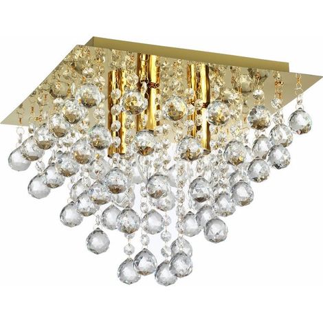 Plafoniera quadrata glamour oro cristalli 3xE14 Reality (1/3)