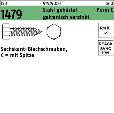Blechschraube ISO 1479 m.Spitze/6-kant C 3,9 x 13 Stahl gehärtet galvanisch verzinkt (1/2)