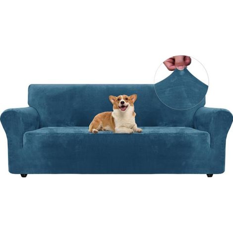 1 Housse de canapé, Velours extensible, Polyester antidérapant, Protection animaux, 3 places