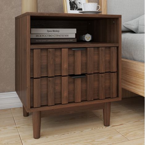Nachttisch 48 x 40 x 60 cm Walnussbraun, Holzwerkstoff, 2 Schubladen – MEUBLIV (1/5)