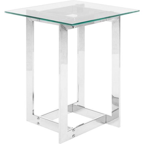 Table d'Appoint Plateau Carré en Verre Transparent et Support en Métal Argenté Design Moderne et Chic pour Salon ou Chambre au Style Glamour Beliani (1/5)