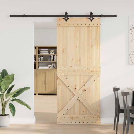 Puerta Corredera  Natural y negro 95 x 210 cm (213,5 cm)