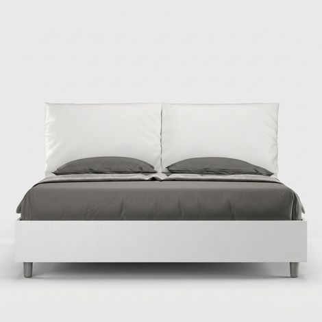 Holzbett mit Bettkasten 160x190 cm Doppelbett Kissen Egos Antea - Weiß