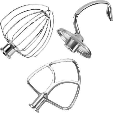 Accessoires 3 Pièces en Inox pour KitchenAid 4.5-5 Quart à Tête Inclinable Mélangeur sur Socle Artisan & Classic Series par MMOBIEL – K45 Fouet, Batteur Plat, Crochet à Pâte - Passe au Lave-Vaisselle (1/5)