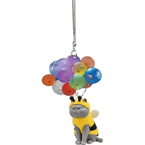Ornements suspendus pour voiture en forme de chat avec pendentif ballon coloré, décoration intérieure pour voiture (1/5)