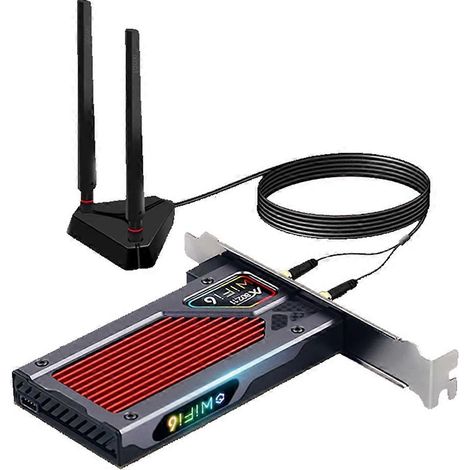 Carte réseau WiFi 6E AX210 PCI-E, BT5.3 5374 Mbps tri-bande 2,4 GHz/5 GHz/6 GHz pour PC de bureau (1/5)