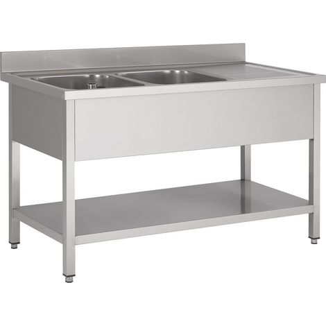 Plonge avec Étagère 2 Eviers à Droite ou à Gauche - Gamme 700 - Combisteel