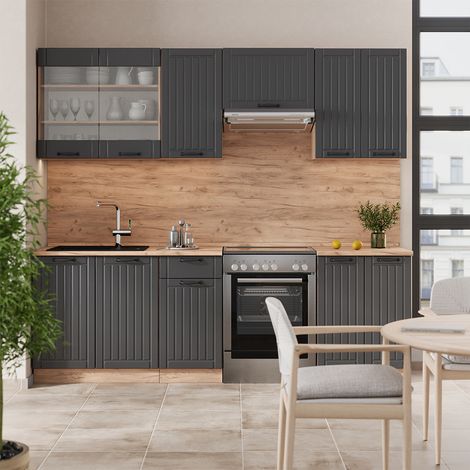 Küchenzeile Fame-Line, Dunkelgrau, 240 cm ohne Arbeitsplatte, Vicco