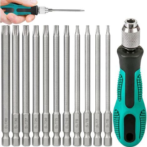 Jeu de 11 tournevis torx T6-T40 – Tige hexagonale 100mm – Compatible avec visseuses manuelles et électriques – Embouts S2 1/4 pouce (1/5)