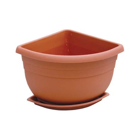 VASO + SOTTOVASO ANGOLARE ANGELICA ICS - PP TERRACOTTA CM 21X21 H.CM 18- 4 pezzi