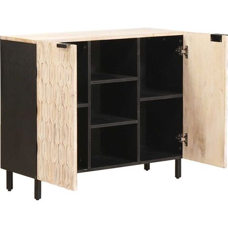 Buffet Avec Étagère Finition Lavage Blanc 90 x 33 x 75 cm, Manguier Massif (1/4)
