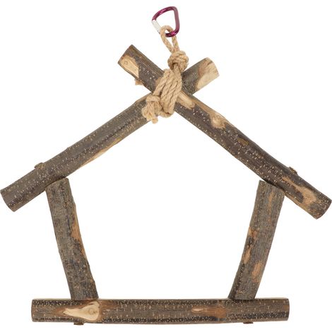 Balançoire en bois naturel pour oiseaux de compagnie, idéale pour développer l'intelligence et faire de l'exercice. Jouet balançoire avec crochet pour perroquet. (1/5)