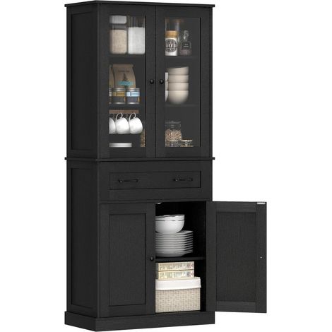 Meuble Buffet de Cuisine Armoire de Rangement Façade Acrylique avec Tiroirs 76 x 40 x 182,5 cm Noir (1/5)