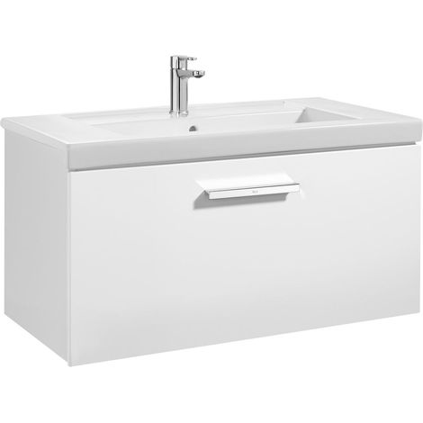 Unik mueble con un cajón + lavabo PRISMA - ROCA Color: Blanco brillo - Medidas: 800x460x450 mm - Posición del lavabo: Central (1/2)