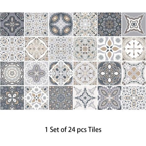 24 adesivi per piastrelle da parete - Adesivi autoadesivi per piastrelle per cucina, soggiorno, bagno, decorazione della casa (15×15 cm) (1/4)