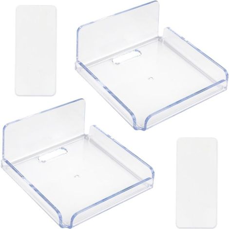 Lot de 2 étagères flottantes en acrylique à coller sur une petite étagère murale transparente invisible pour livre/photo/image/affichage dans la chambre, le salon, la salle de bain (1/5)