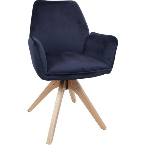 [JAMAIS UTILISÉ] Chaise de salle à manger HHG-384, chaise de table à manger, chaise de cuisine, chaise avec accoudoirs, pivotante, en bois et velours 320 g/m², MVG, bleu anthracite (1/5)