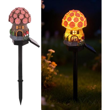 Lampe solaire en forme de champignon, lampe de jardin solaire, décoration féérique, lampe de chemin étanche à énergie électrique (rose) (1/5)