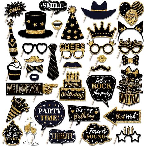 Juego de 36 divertidos accesorios para fotos de fiestas de cumpleaños, accesorios para fotomatón, kit de accesorios para fotos de bodas, fiestas de cumpleaños, Navidad, Halloween, Año Nuevo y otras oc