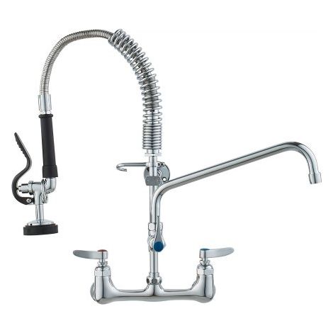 Kommerzieller Wasserhahn mit Vorspülbrause, Küchenarmatur 53 cm Höhe, 30,5 cm Schwenkauslauf, Küchenspülenarmatur zur Wandmontage, Gerät aus Messing mit ausziehbarer Brause, für 1/2/3-Fach-Spüle (1/5)