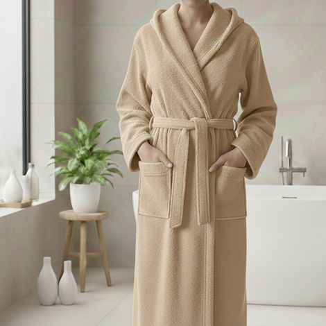 Peignoir Satotite, 100% Coton avec Capuche, Nuance Crème, Taille L, Blanc Crème (1/4)