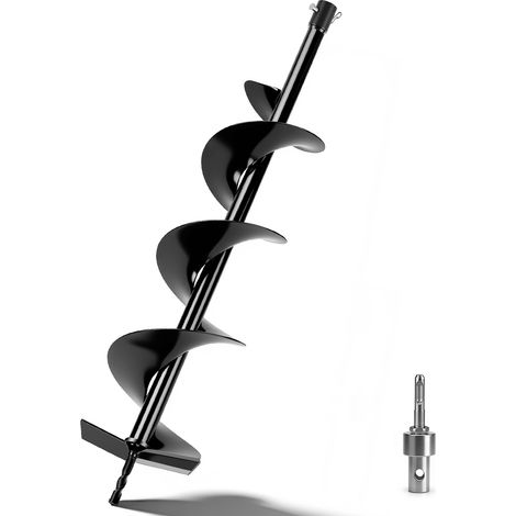 Mèche pour Tarière Ø 150 mm x 80 cm- Adaptateur SDS-Plus - Acier au manganèse - Pro Tarière pour Perceuse à Terre Compatible Perceuse Électrique/Gaz, Pour Plantation, Piquets, Clôtures (1/5)