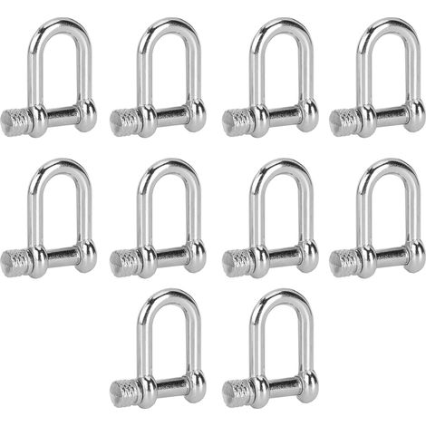 Lot de 10 manilles en forme de U en alliage de zinc avec anneau en D et fermeture à boucle pour bracelet en paracorde (tête ronde). (1/5)