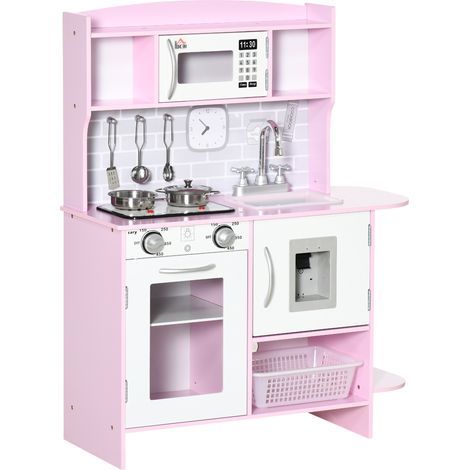 Cuisine jouet bois en pour enfants +3 ans avec lumière et sons 70x29x90 cm rose (1/5)