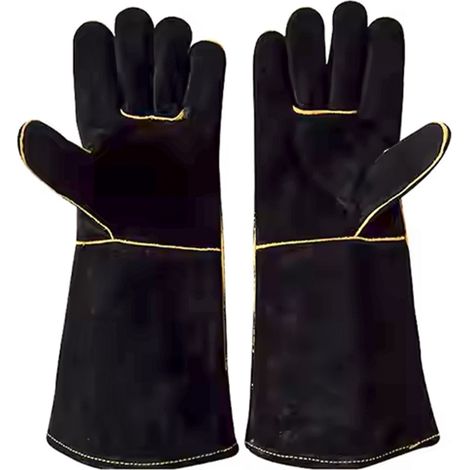 Grillhandschuhe  schwarzem Leder hitzebeständig Kamin-Handschuhe Sannover