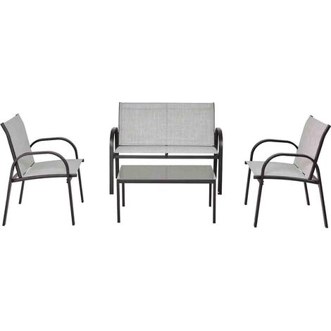GOPLUS 4 Pieces Salon de Jardin en Tissu-1 Chaise Double/2 Chaises Simple/1 Table Basse-Charge Totale 390KG-Accoudoir Lisse Gris (1/5)