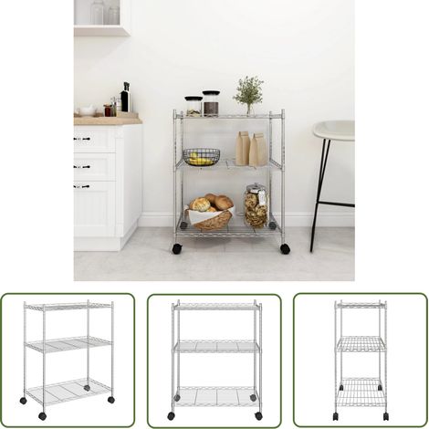 The Living Store Lagerregal mit 3 Böden und Rollen 60x35x81 cm Verchromt 150 kg - Industrieregal - Metallregal - Lagerschrank - Werkzeugschrank - Arbeitstisch (1/5)