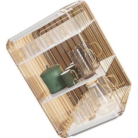 Support de rangement pour tasses, empilable, anti-poussière, boîte organisatrice en plastique transparent, pour placard et bureau, grand modèle blanc (1/5)