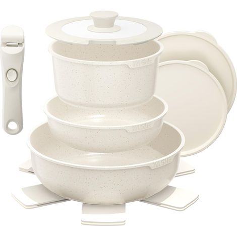 Batterie de Cuisine Induction Antiadhésive - Blanc, 9 Pièces (1/5)