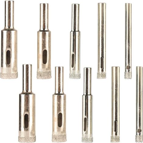 10Pcs Trou Scie Cloche Forets avec Revêtement Diamant, Trépan Foret Diamanté M5-M12 Coupeur de Forage Trou Professionnel pour Verre, Porcelaine, Marbre, Céramique, Carrelage, Carreaux Vitrifiés (1/5)