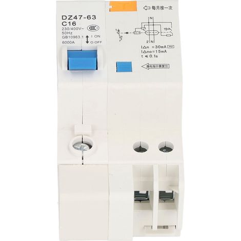 1P+N 16A 230V/400V thermomagnetischer Schutzschalter, Fehlerstrom-Differenzialschalter, Überlast- und Kurzschlussschutz, für Schaltschränke. (1/5)